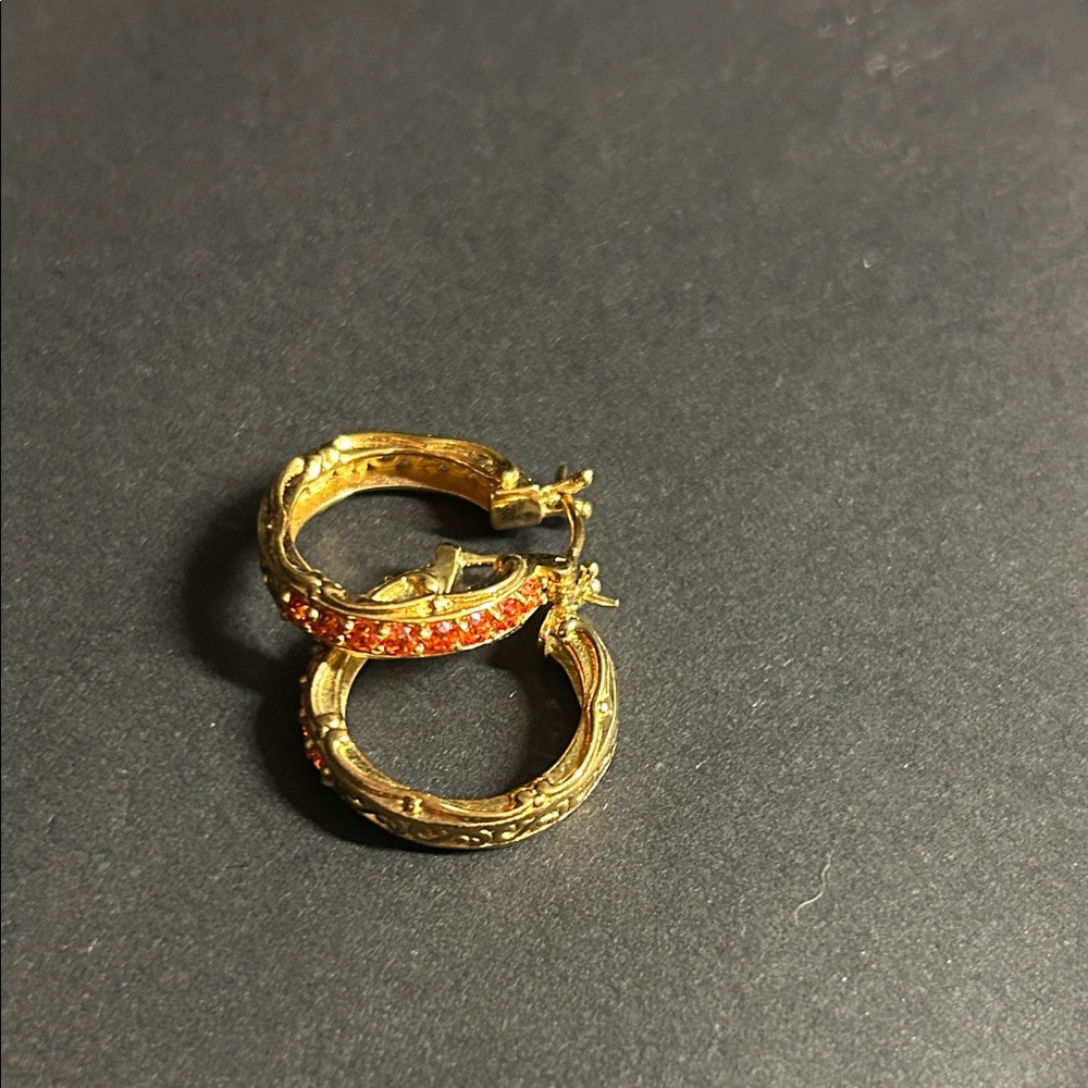 Karis‎ STS - Citrine Accented Gold Plated Sterling Silver Filigree hoops